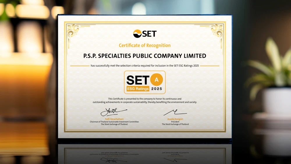 PSP คว้า SET ESG Rating "A" ปี 2568 ยืนยันความมุ่งมั่น "เติบโต-ยั่งยืน" เตรียมนำ AI จัดการข้อมูลความยั่งยืน มุ่งสู่ FTSE Russell ESG Scores